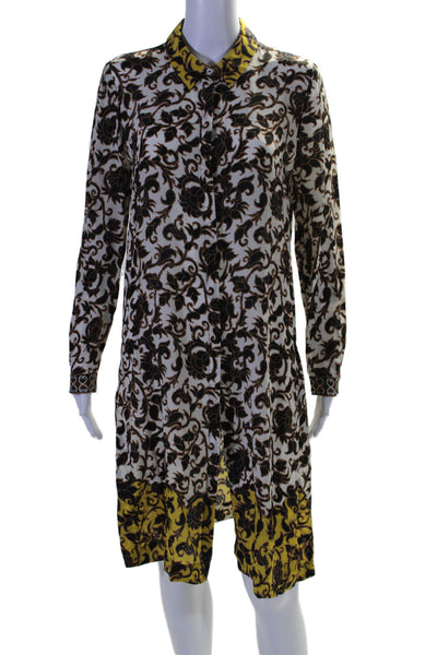 Kobi Halperin Womens Cream Black Floral Collar Long Sleeve Shirt Dress Size S