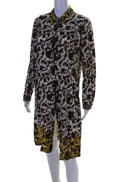 Kobi Halperin Womens Cream Black Floral Collar Long Sleeve Shirt Dress Size S