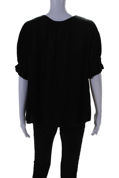 Velvet Womens V-neck Short Sleeve Ruffle Textured Flowy Blouse Black Size M
