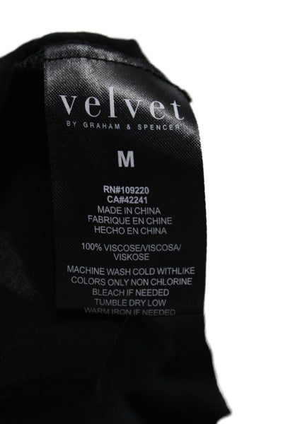 Velvet Womens V-neck Short Sleeve Ruffle Textured Flowy Blouse Black Size M