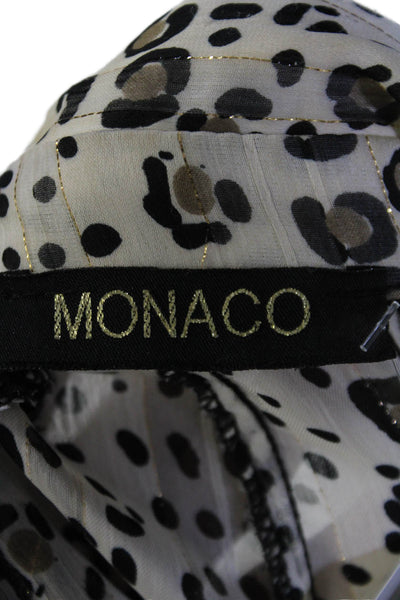 Monaco Womens Animal Print Grommet Studded Buttoned Blouse Top Beige Size M