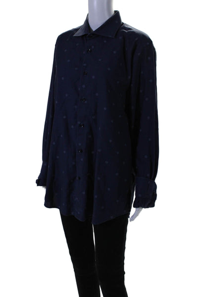 Altemflower Womens Polka Dot Buttoned Long Sleeve Collared Blouse Navy Size XL