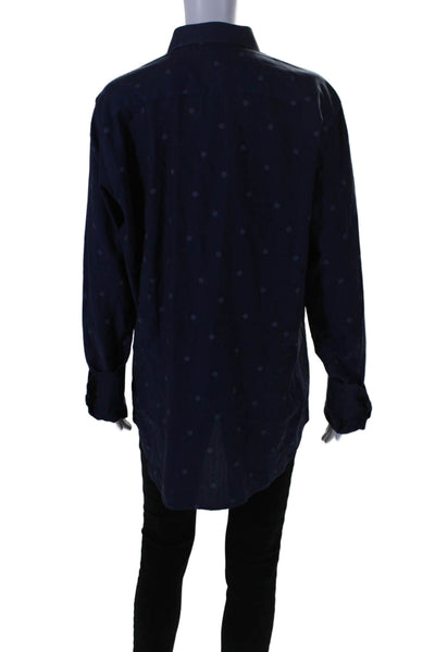 Altemflower Womens Polka Dot Buttoned Long Sleeve Collared Blouse Navy Size XL