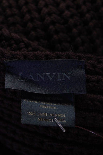 Lanvin Mens Ribbed Wide Length Tie Neck Heavy Weight Scarf Eggplant Purple Wool