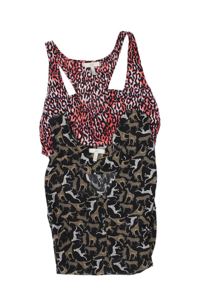 Joie Womens Silk Scoop Neck Animal Print Tank Top Pink Black Size S M Lot 2