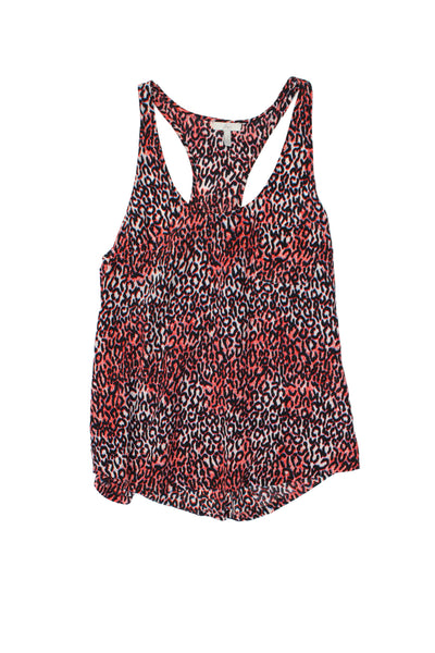 Joie Womens Silk Scoop Neck Animal Print Tank Top Pink Black Size S M Lot 2