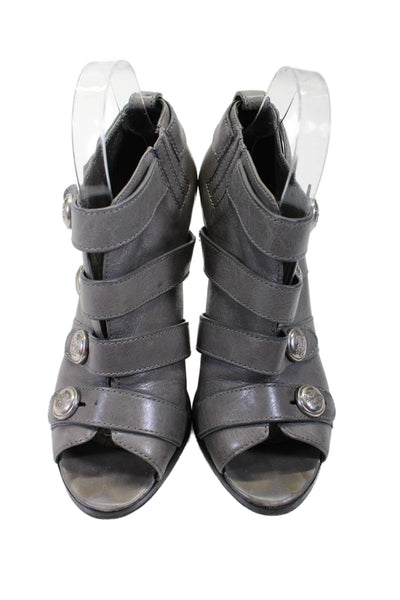 Coach Womens Leather Peep Toe Slip On Stiletto Booties Gray Size 8