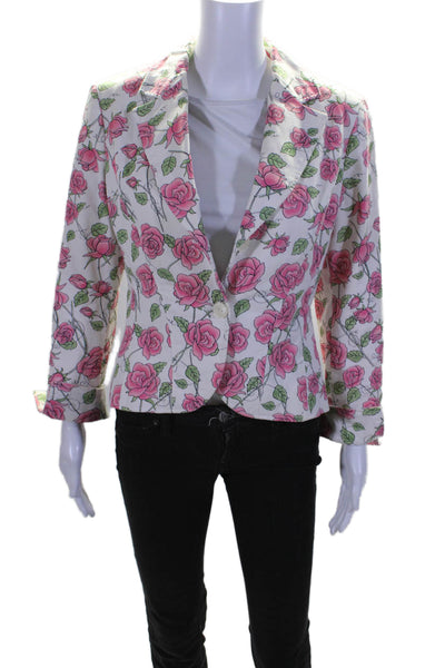 nicole by Nicole Miller Womens Cotton Floral Print Blazer Jacket White Size 6