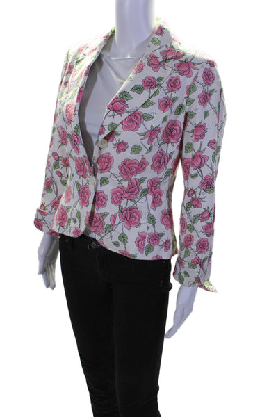 nicole by Nicole Miller Womens Cotton Floral Print Blazer Jacket White Size 6