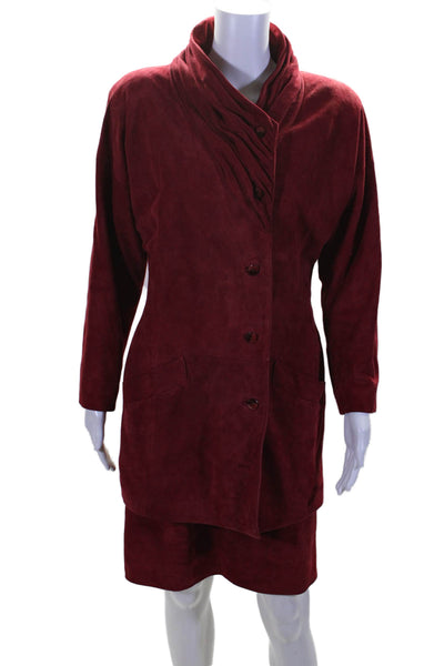 Jutta Rych Womebs Suede Asymmetrical Jackeet + Skirt Set Burgundy Size M