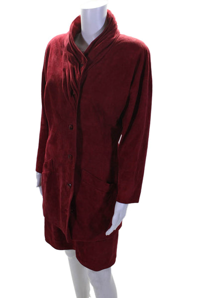 Jutta Rych Womebs Suede Asymmetrical Jackeet + Skirt Set Burgundy Size M