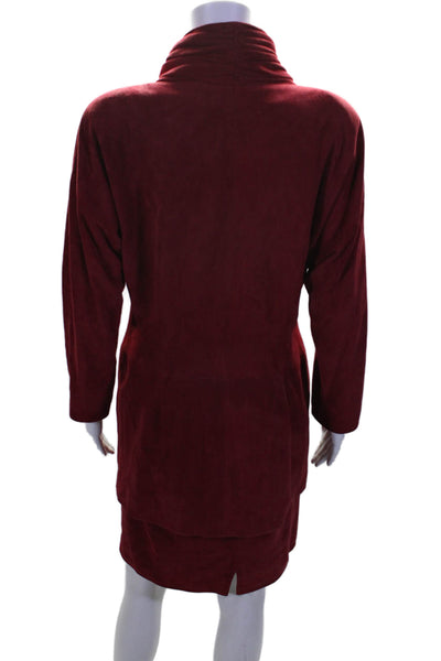 Jutta Rych Womebs Suede Asymmetrical Jackeet + Skirt Set Burgundy Size M