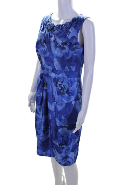 Adrianna Papell Womens Floral Round Neck Sleeveless Zip Up Dress Blue Size 10