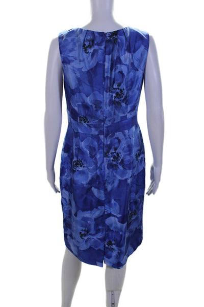 Adrianna Papell Womens Floral Round Neck Sleeveless Zip Up Dress Blue Size 10