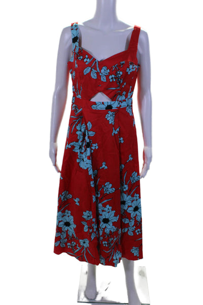 Rachel Rachel Roy Womens Red Floral Peep V-Neck Sleeveless Shift Dress Size 4