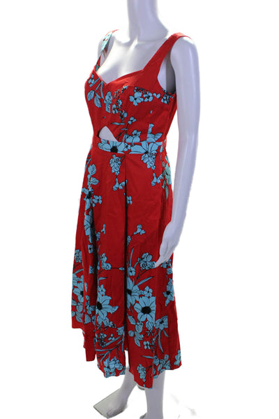 Rachel Rachel Roy Womens Red Floral Peep V-Neck Sleeveless Shift Dress Size 4