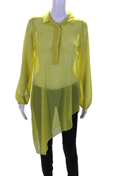 Casablanca Womens Yellow Sheer Collar Long Sleeve Asymmetric Blouse Top Size S