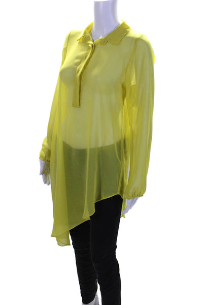 Casablanca Womens Yellow Sheer Collar Long Sleeve Asymmetric Blouse Top Size S