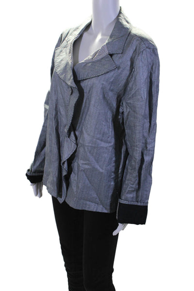 Armani Collezioni Womens Linen Blue Ruffle Collar Long Sleeve Jacket Size 16