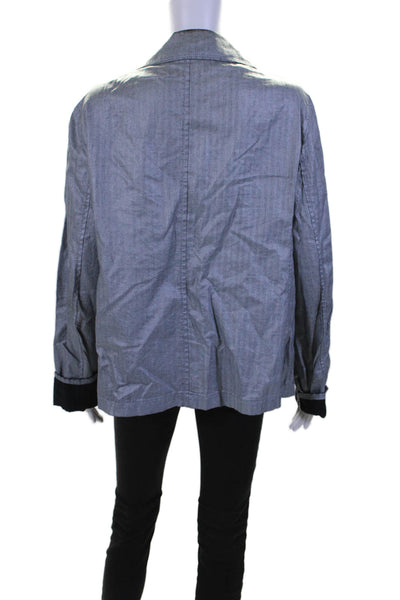 Armani Collezioni Womens Linen Blue Ruffle Collar Long Sleeve Jacket Size 16