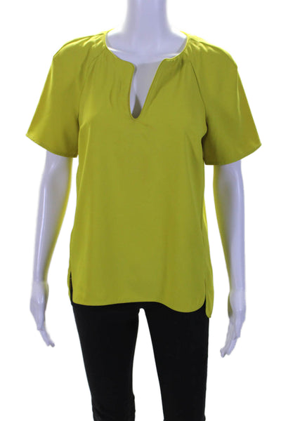 Trina Turk Womens Lime Green V-neck Short Sleeve Blouse Top Size S