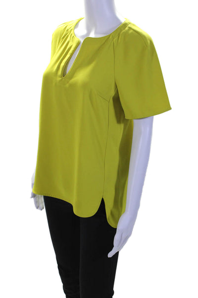 Trina Turk Womens Lime Green V-neck Short Sleeve Blouse Top Size S