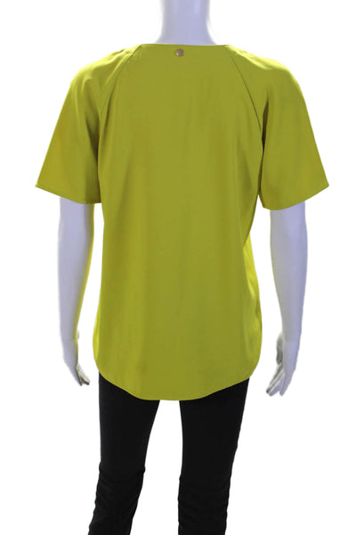 Trina Turk Womens Lime Green V-neck Short Sleeve Blouse Top Size S