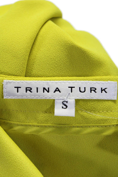 Trina Turk Womens Lime Green V-neck Short Sleeve Blouse Top Size S