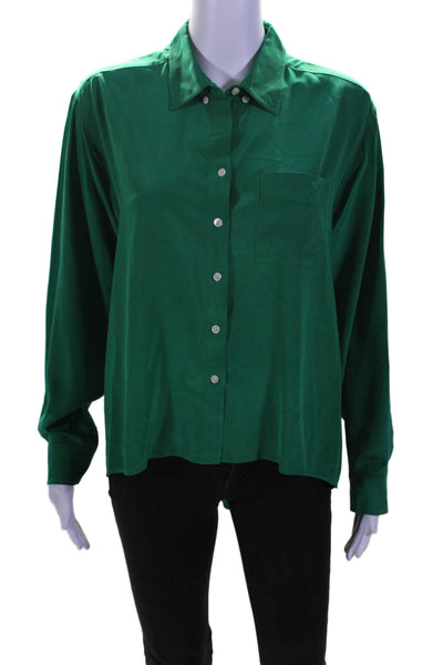 Amanda Uprichard Womens Green Silk Long Sleeve Button Down Hi-Low Shirt Size M