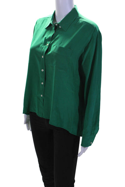 Amanda Uprichard Womens Green Silk Long Sleeve Button Down Hi-Low Shirt Size M