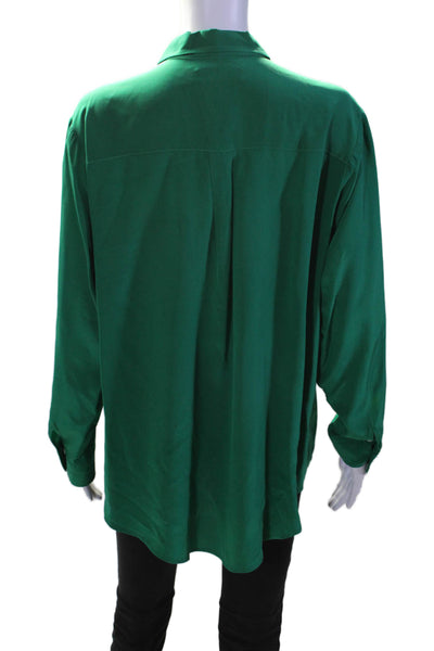 Amanda Uprichard Womens Green Silk Long Sleeve Button Down Hi-Low Shirt Size M