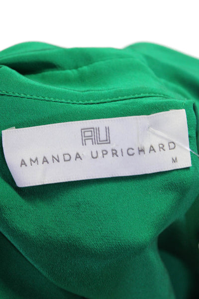 Amanda Uprichard Womens Green Silk Long Sleeve Button Down Hi-Low Shirt Size M