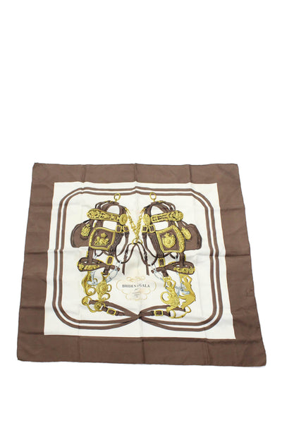 Hermes Womens Abstract Print Tight Knit Scarf Silk Brown Size 32x32