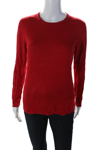 Henri Bendel Womens Silk Long Sleeve Crewneck Fitted Knit Top Vibrant Red Size L