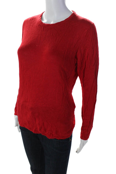 Henri Bendel Womens Silk Long Sleeve Crewneck Fitted Knit Top Vibrant Red Size L