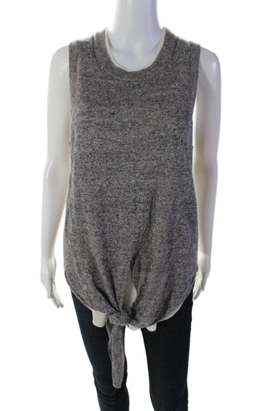 Brochu Walker Womens Linen Layered Sleeveless Round Neck Blouse Top Gray Size M