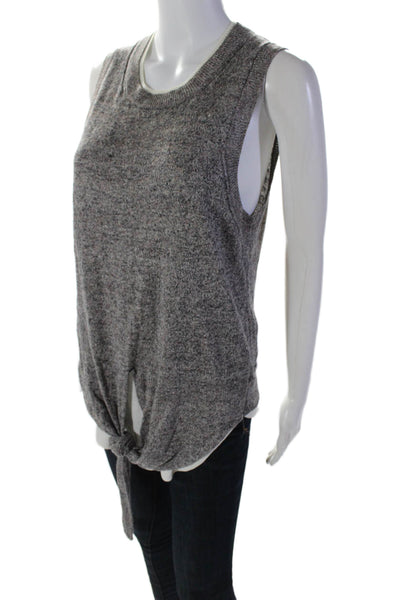 Brochu Walker Womens Linen Layered Sleeveless Round Neck Blouse Top Gray Size M