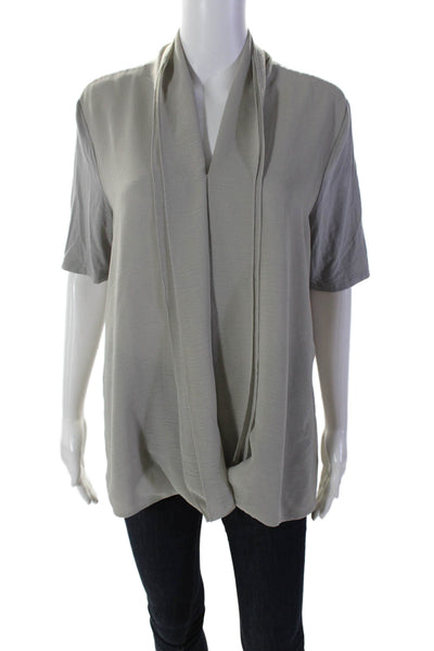 H By Halston Womens V-Neck Layered Short Sleeve Pullover Blouse Top Gray Size M