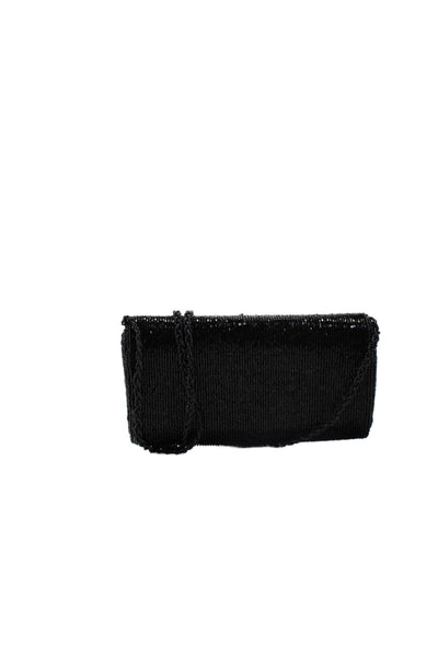 La Regale Womens Beaded Rectangular Snap Closure Shoulder Bag Handbag Black