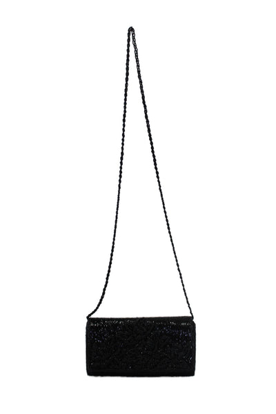 La Regale Womens Beaded Rectangular Snap Closure Shoulder Bag Handbag Black