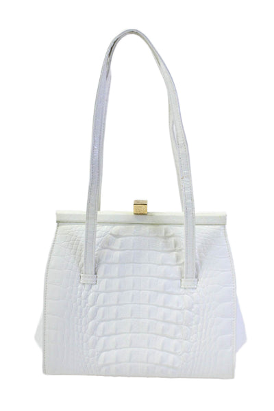 Glen Miller For Ann Turk Womens Textured Leather Top Handle Bag Handbag White