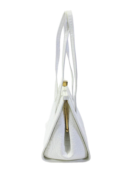 Glen Miller For Ann Turk Womens Textured Leather Top Handle Bag Handbag White