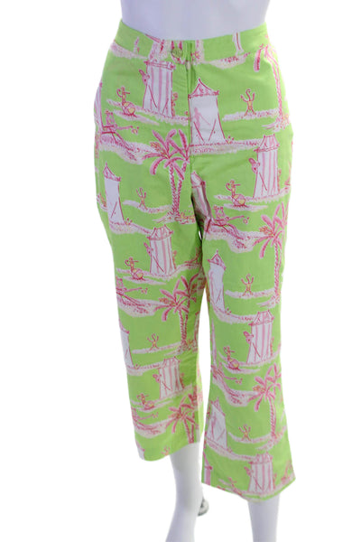 Lilly Pulitzer Womens Button Closure Flat Front Straight Leg Pants Green Size 14