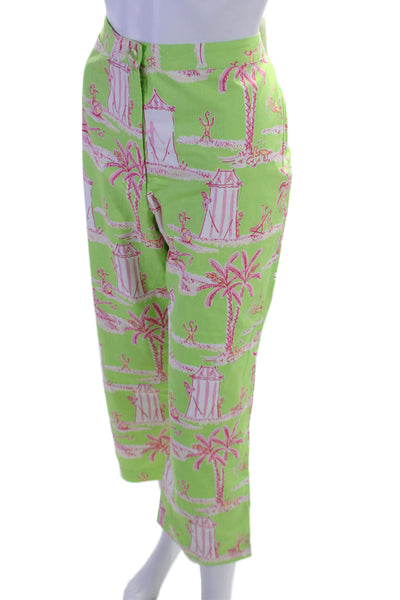 Lilly Pulitzer Womens Button Closure Flat Front Straight Leg Pants Green Size 14