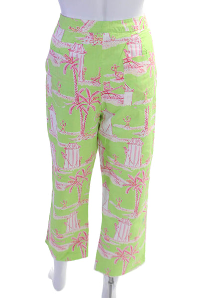 Lilly Pulitzer Womens Button Closure Flat Front Straight Leg Pants Green Size 14