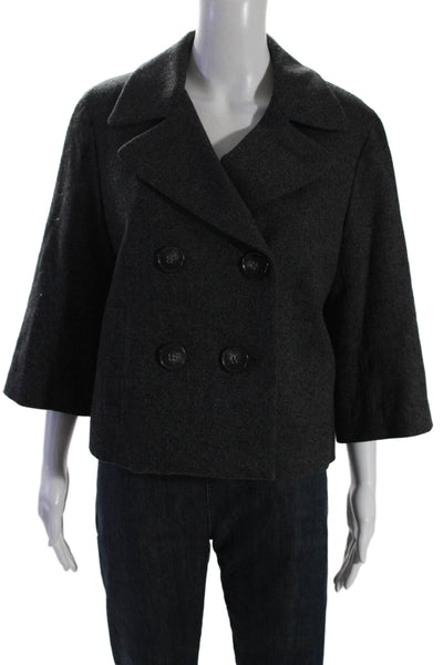 Theory Womens Wool Dark Gray Double Breasted 3/4 Sleeve Coat Jacket Size L