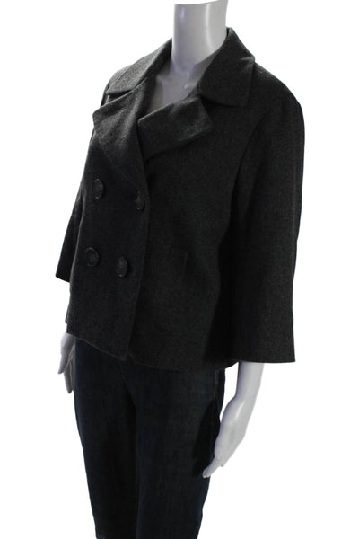 Theory Womens Wool Dark Gray Double Breasted 3/4 Sleeve Coat Jacket Size L