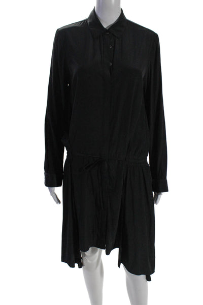 Chaiken Womens Black Collar Long Sleeve Tie Button Front Shift Dress Size 6