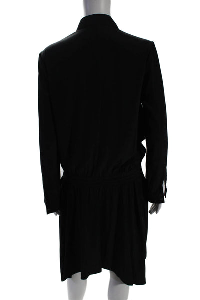 Chaiken Womens Black Collar Long Sleeve Tie Button Front Shift Dress Size 6