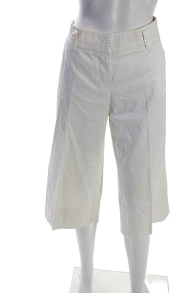 Trina Turk Womens Cotton White High Waisted Pleated Wide Leg Capri Pants Size 4